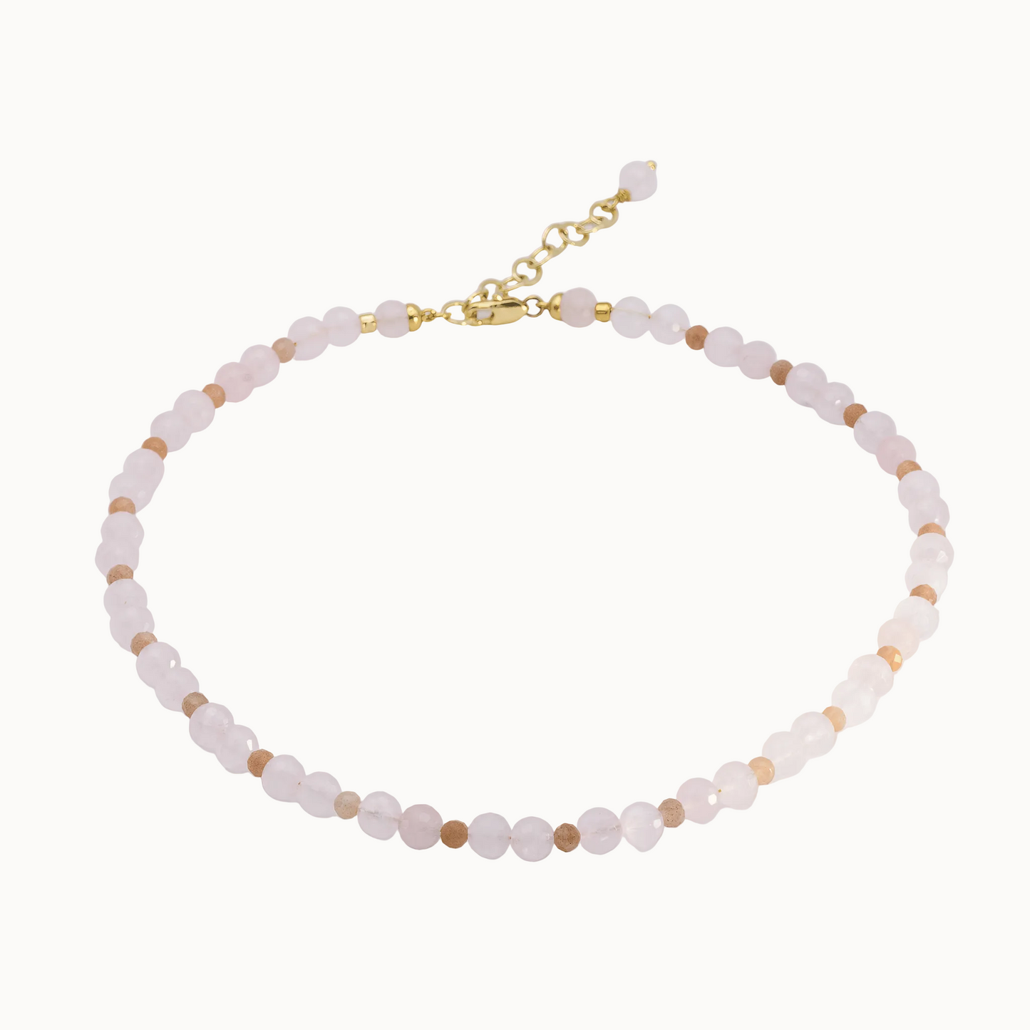MAVEMO Perlenkette Rosenquarz & Sonnenstein – handgefertigte Perlenkette mit Rosenquarz und Sonnenstein