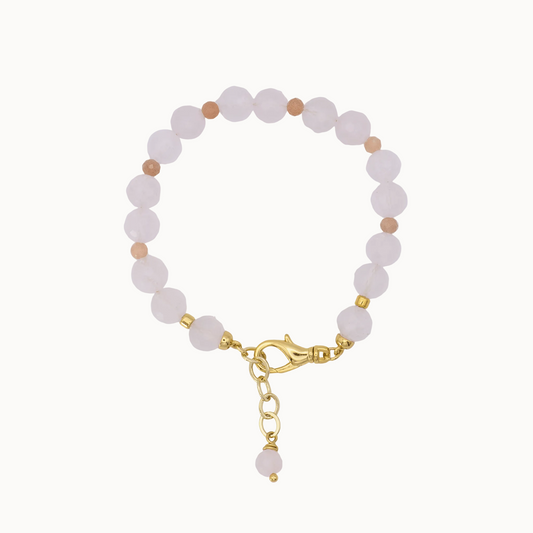 MAVEMO Perlenarmband Rosenquarz – facettierte Rosenquarz- und Sonnenstein-Perlen