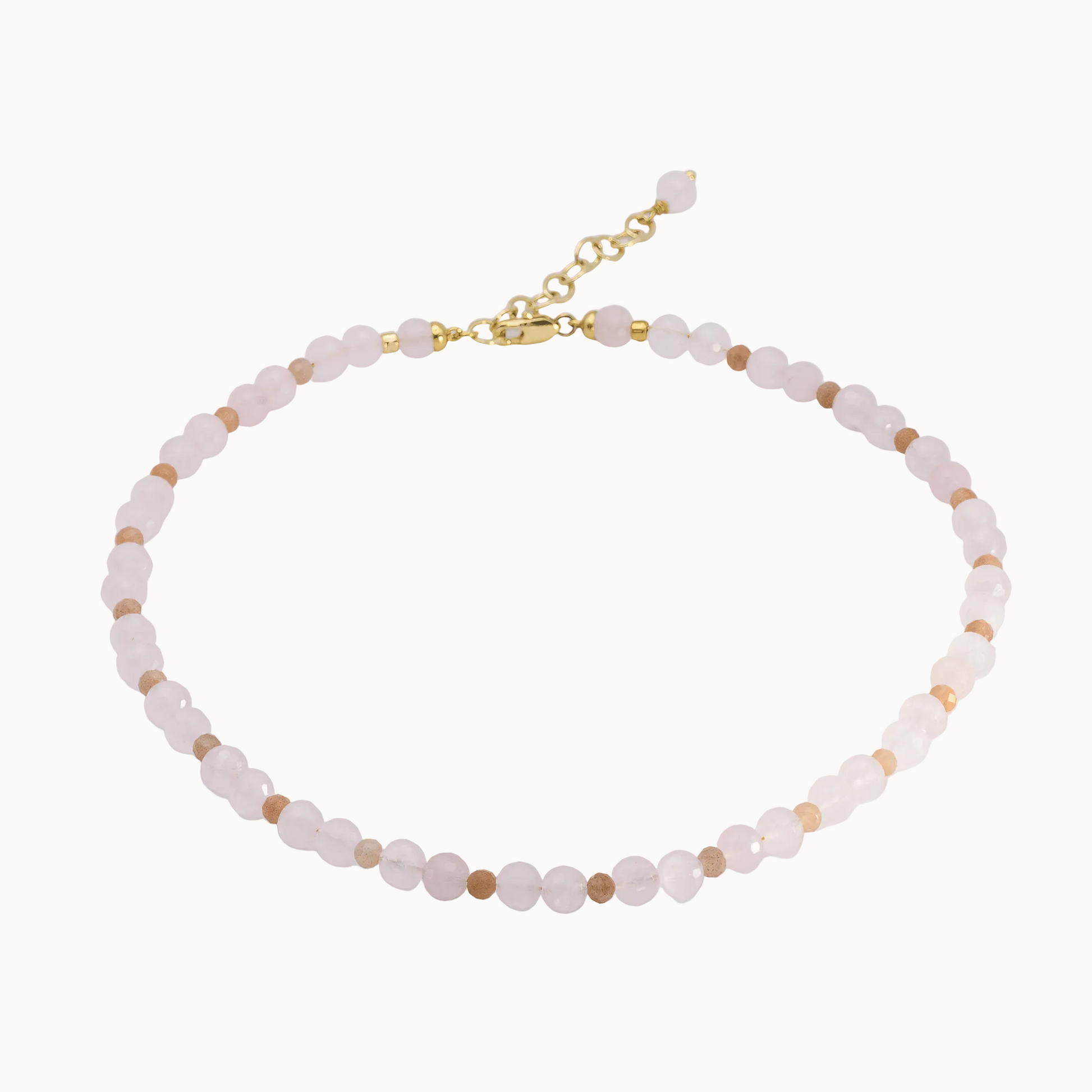 MAVEMO Perlenkette Rosenquarz & Sonnenstein – handgefertigte Perlenkette mit Rosenquarz und Sonnenstein