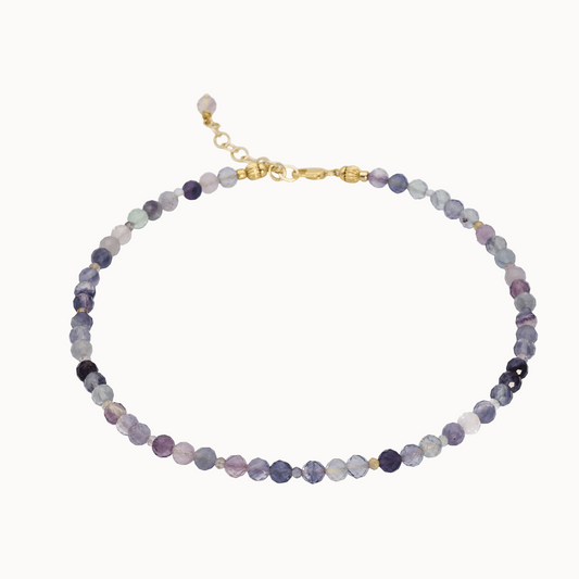 MAVEMO Perlenkette Fluorit – facettierte Fluorit-Perlen in Lila und Grau für Charms