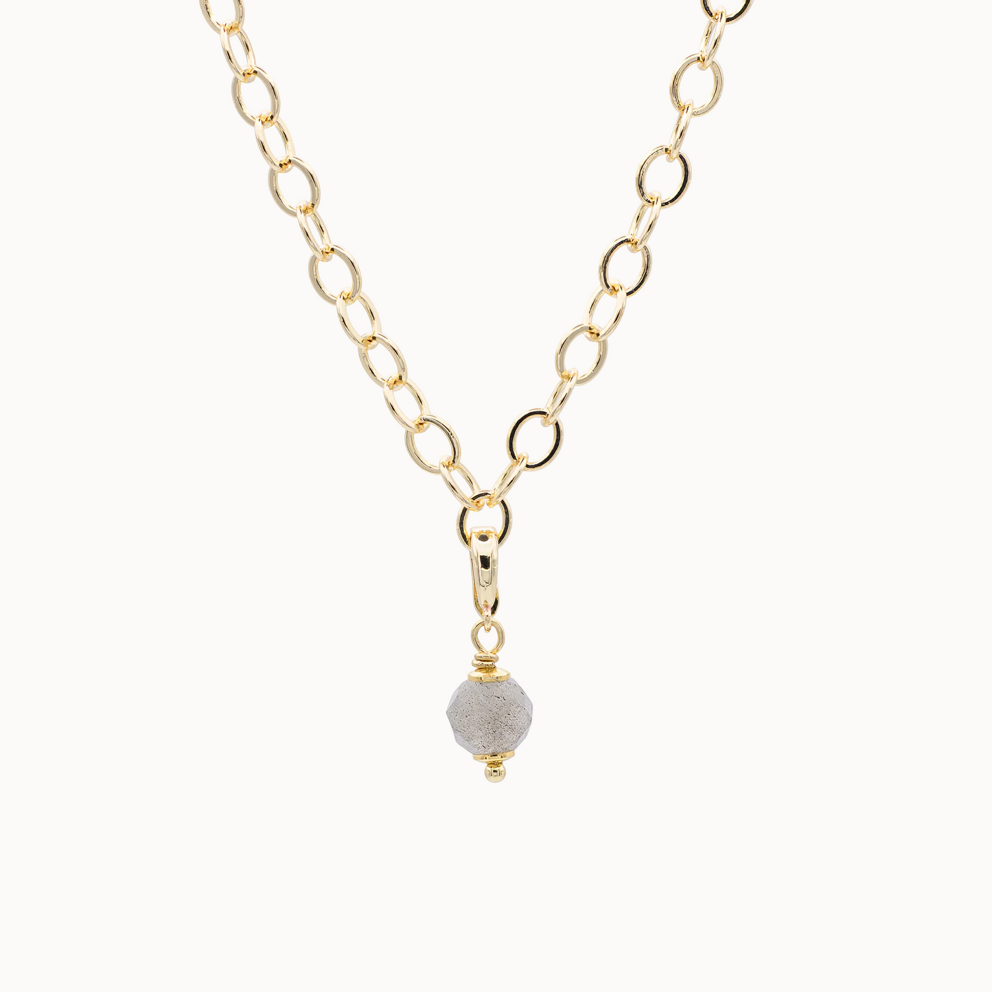 Basiskette mit Charm aus Steinperle in anthrazit goldfarben – modulares Schmucksystem MAVEMO Elements