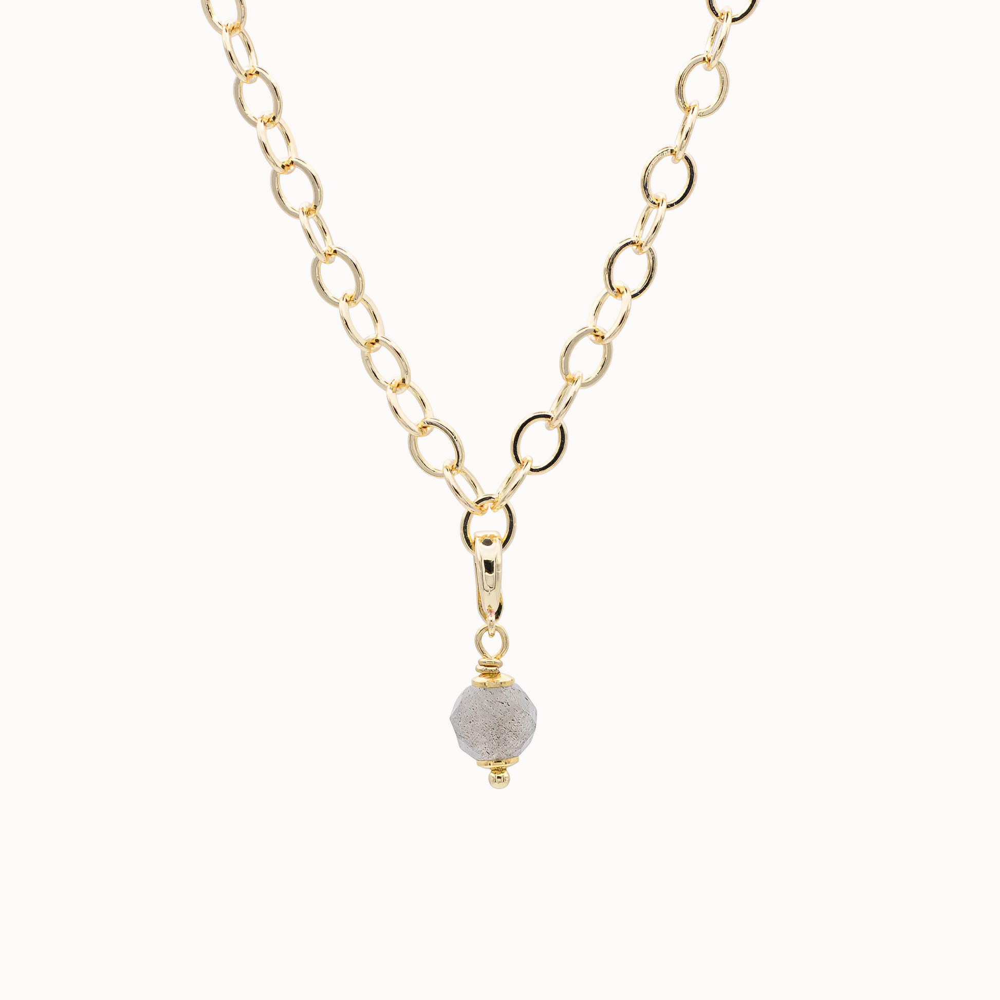 Basiskette mit Charm aus Steinperle in anthrazit goldfarben – modulares Schmucksystem MAVEMO Elements