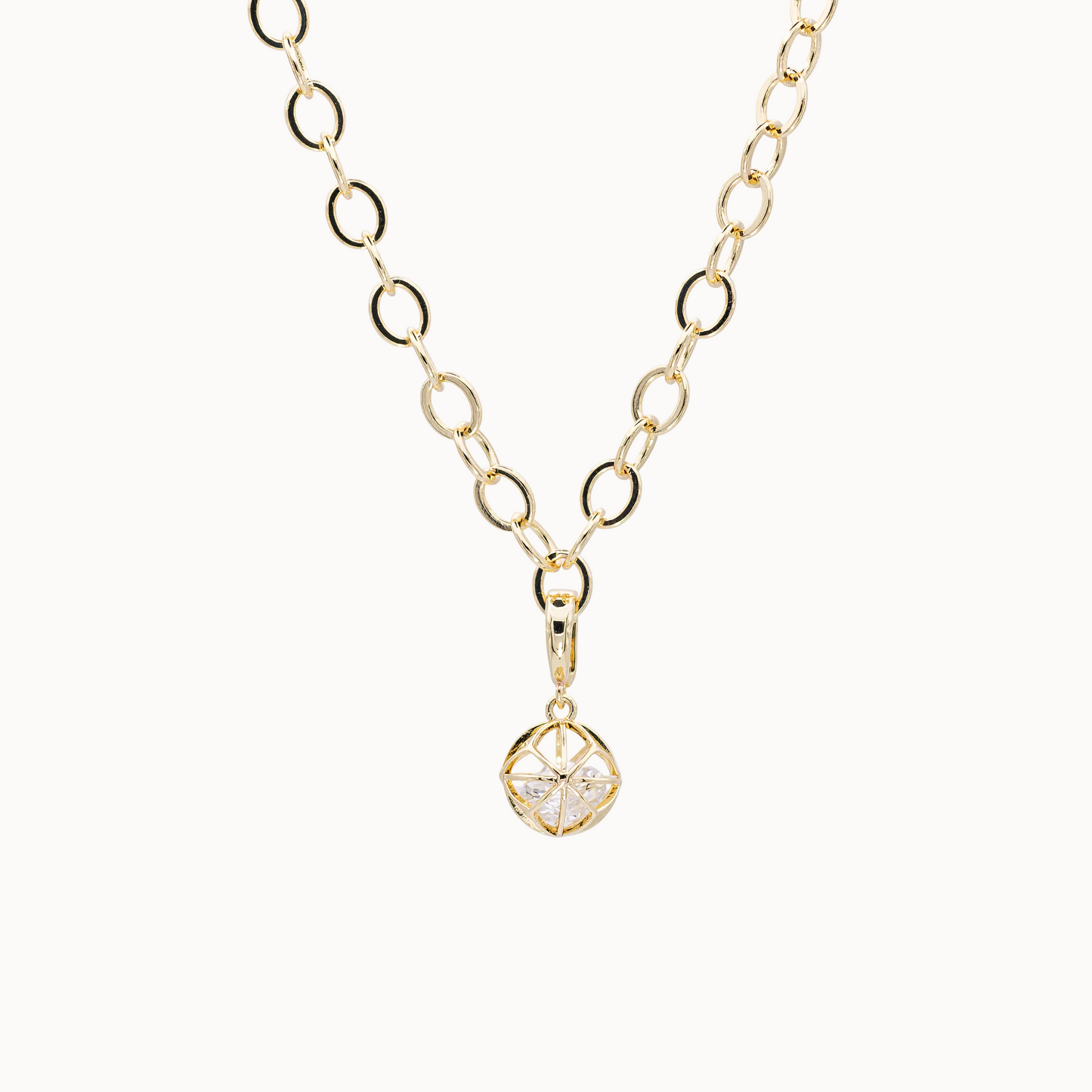 Basiskette mit Charm Käfigkugel mit Zirkon - modulares Schmucksystem MAVEMO