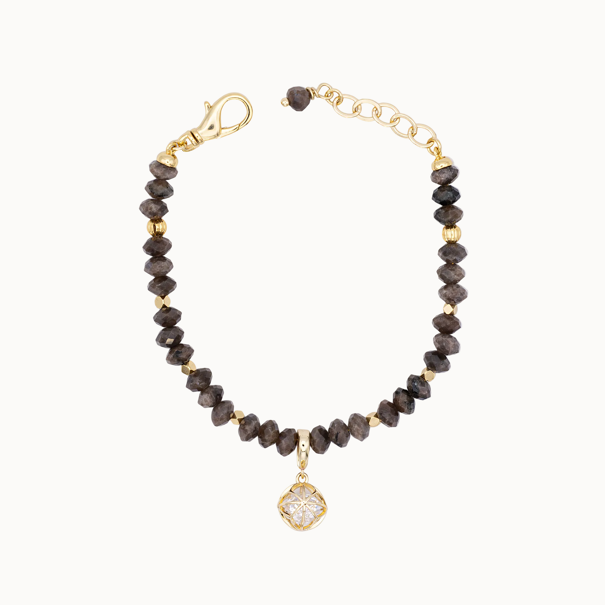 Steinperlenarmband mit dem Charm Käfigkugel mit Zirkon – modulares Schmucksystem